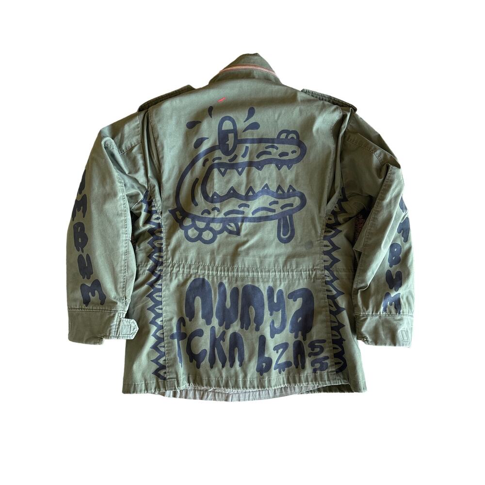 VTG Original Artwork Military Olive Green L Field Coat USA Made Full Zip Button